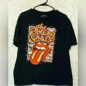 Rolling Stones Classic Rock Band T-Shirt Unisex Black Floral XL